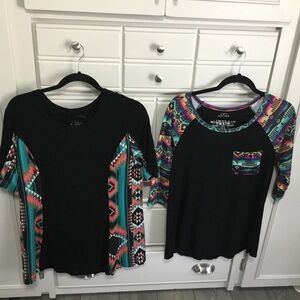 Bundle of 2 CRAZY TRAIN Southwestern Casual Tee Shirts L